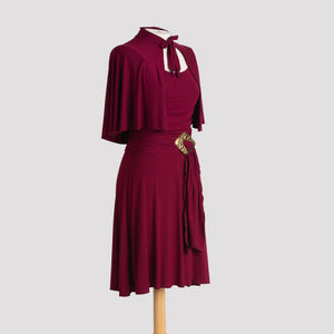 Cape in Burgundy pictured with Audrey Dress